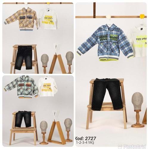 Canöz 2727 Erkek Çocuk Kapşonlu Good Times Bas. Oduncu Gömlek 3 lü Takım 1-4 Yaş