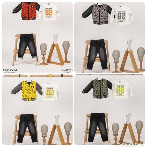 Canöz 2724 Erkek Çocuk Sıfır Yaka Baskılı Mont 3 lü Takım 1-4 Yaş