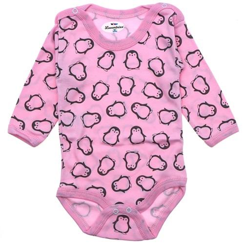 Loveminixx 1057 Çocuk Penguen Baskılı Uzun Kol Çıtçıtlı Badi 0-3-6 Ay