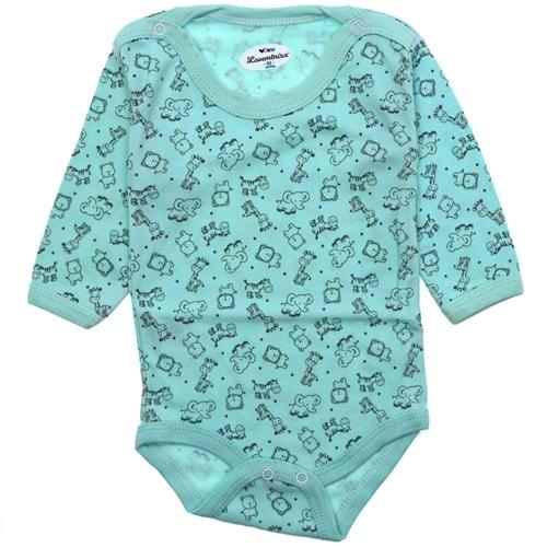 Loveminixx 1057 Çocuk Hayvan Figür Baskılı Uzun Kol Çıtçıtlı Badi 0-3-6 Ay