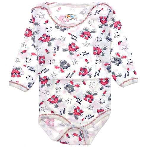 Luxeline Çocuk Empirme Tavşan Baskılı Uzun Kol Çıtçıtlı Badi 0-3-6 Ay