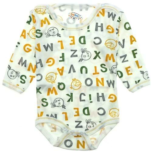 Luxeline Çocuk Empirme Harf Baskılı Uzun Kol Çıtçıtlı Badi 0-3-6 Ay