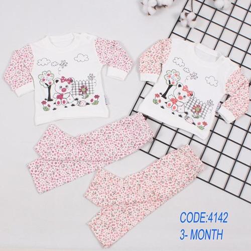 Kardelya 4142 Kız Bebe Ayıcık Çiçek Baskılı Takım 0-3 Ay