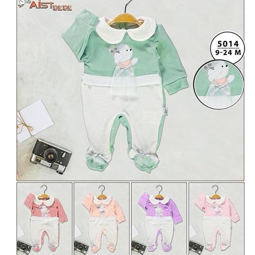 Aist Baby 4005 Kız Bebe Şemsiyeli Kız Nakışlı Kadife Tulum 3-18 Ay