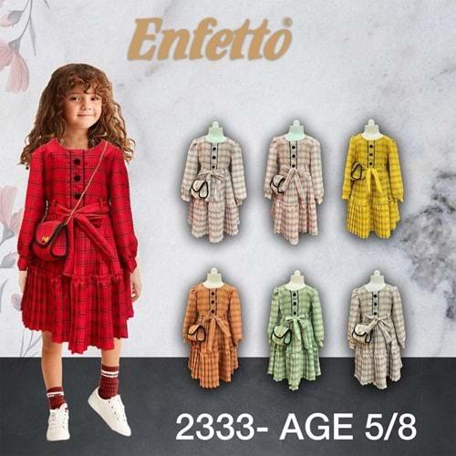 Enfetto 2333 Kız Çocuk Çizgili Çanta Aks. Kemerli Elbise 5-8 Yaş