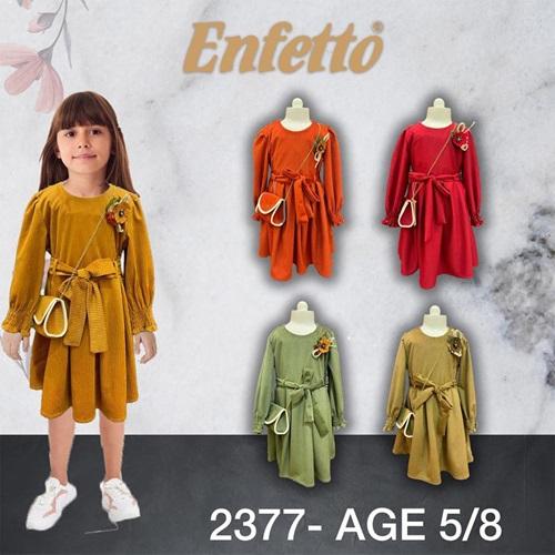 Lotus 2377 Kız Çocuk Kadife Çanta Aks Kemerli Elbise 5-8 Yaş