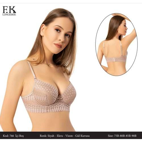 F.K 766 Bayan Dantelli Desteksiz Balenli Sütyen 80-95