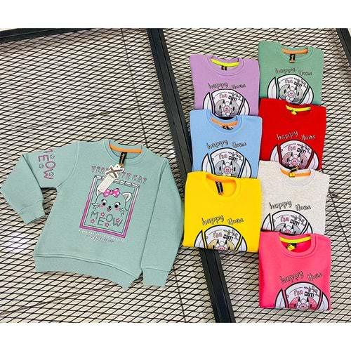 Erenbey 10103 Kız Çocuk 3 İp Very Cute Cat Baskılı Sweat 5-8 Yaş