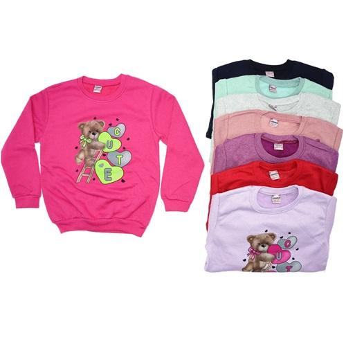 Azranur 2156 Kız Çocuk 2 İplik Şardonlu Ayıcık Cut Bas Sweat 3-10 Yaş