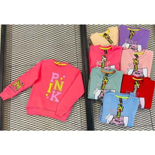 Erenbey 10102 Kız Çocuk 3 İp Pınk Baskılı Sweat 9-12 Yaş