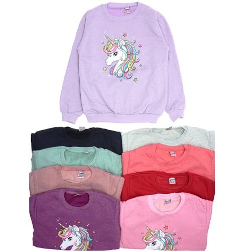 Azranur 2160 Kız Çocuk 2 İplik Şardonlu Unicorn Bas Sweat 3-10 Yaş