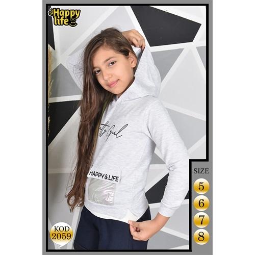 Happy 2059 Pretty Girl Kapşonlu İkiiplik Şardonlu Kız Çocuk Sweat 5-8 Yaş