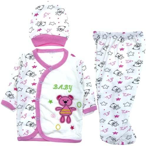 Bebişş 1208 Ayıcık Nakışlı Bebe Zıbın Takım 0-3 Ay