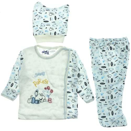 Furkan Baby Small Forest Nakışlı 3 Parça Bebe Zıbın Takım 0-1 Ay
