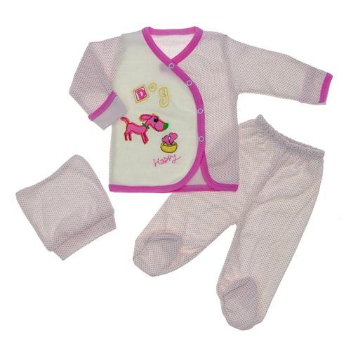 Furkan Baby Köpek Nakışlı 3 Parça Bebe Zıbın Takım 0-1 Ay