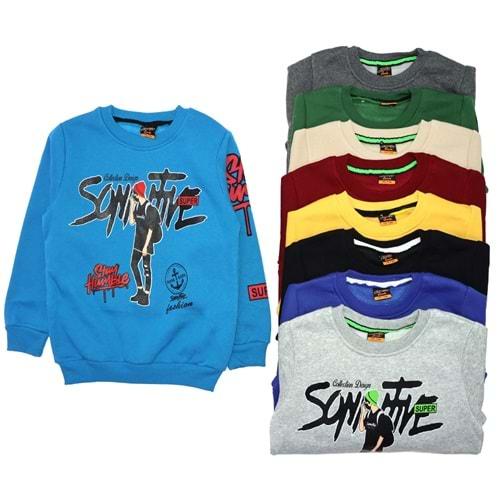 Kırmızı 6076 Erkek Çocuk Şardonlu Stay Humble Bas Sıfır Yaka Sweat 3-7 Yaş