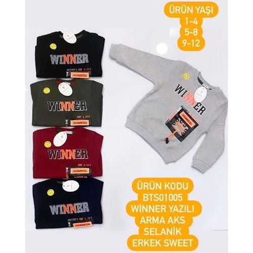 BTS01005 Erkek Çocuk Winner Yazılı Arma Aks Selanik Sweat 5-8 Yaş