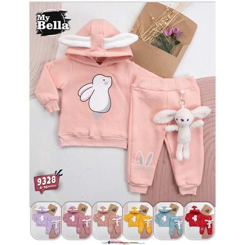 Mb 9328 Çocuk Tavşan B 3 İp Kapuşonlu Peluş Oyuncaklı Takım 6-24 Ay
