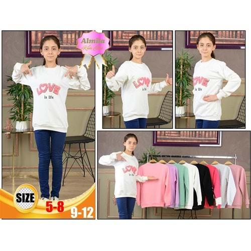 Almila Kız Çocuk Love Nakışlı Pullu 2 İp Şardonlu Sweat 5-8 Yaş