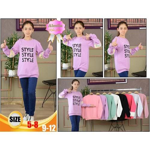 Almila Kız Çocuk Style Baskılı Kol Ara Parça 2 İp Şardonlu Sweat 5-8 Yaş