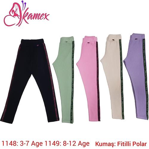 Kamex 1148 Kız Çocuk Polar Fitilli Yanı Şeritli Mini Tayt 3-7 Yaş