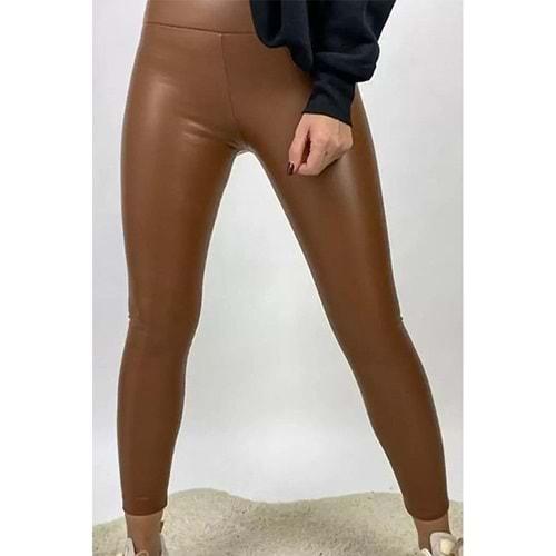 Vogsing 575 Bayan Yüksel Bel Şardonlu Toparlayıcı Mat Suni Deri Tayt S-2XL