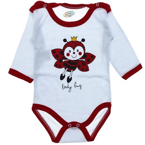 Lüxeline Çocuk Uğur Böceği Baskılı Uzun Kol Çıtçıtlı Badi 2-3-4 Yaş