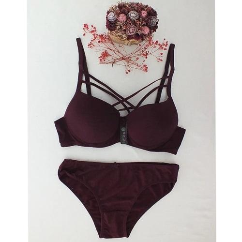 Ebru 8010 Bayan Slikonlu Boş Micro Çapraz Düz Tulumlu Sütyen Takım 75-95