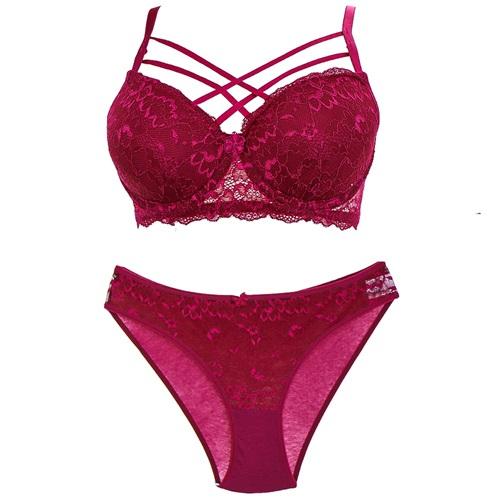 Ebru 8061 Bayan Slikonlu Dou Çapraz Dantelli Sütyen Takım 75-95