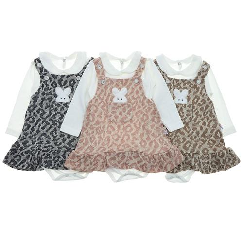 Million 2696 Kız Bebe Penye Badili Elbise 2 Li Takım 3-6-9 Ay