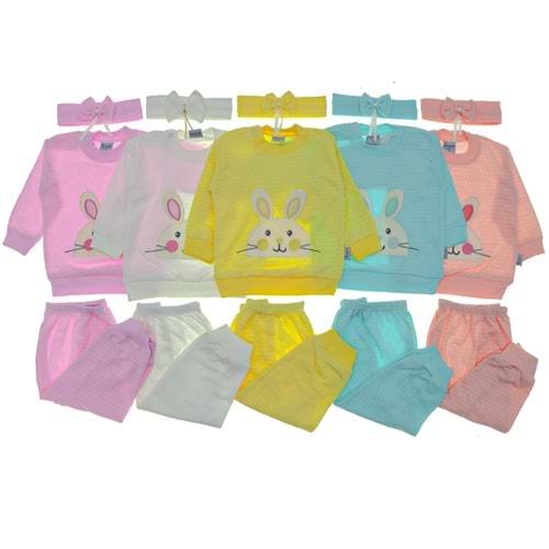 Tomofil 914 Kız Çocuk Tavşan Nakışlı Takım 0-6 Ay