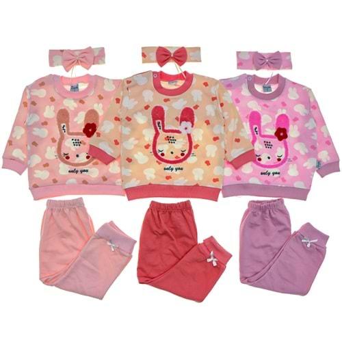 Tomofil 915 Kız Çocuk Süzine Tavşan Nakışlı Takım 1-3 Yaş