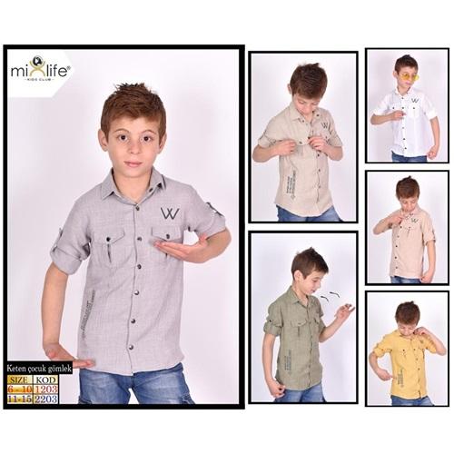 Mix Life 2203 Erkek Çocuk W Nakışlı Keten Gömlek 11-15 Yaş