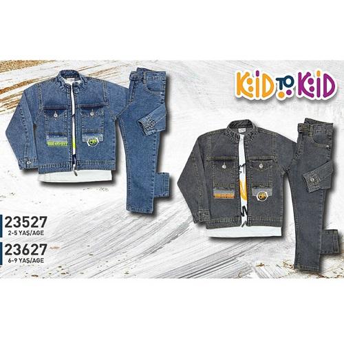 Kidtokid 23527 Erkek Çocuk 3 Lü Kot Ceketli Takım 2-5 Yaş