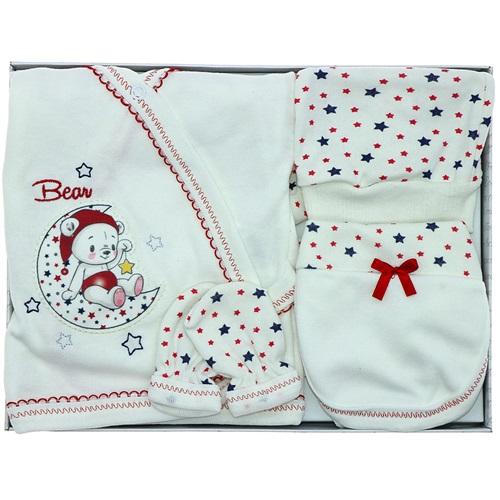 Hopipop 305 Bebe Yıldızlı Ayıcık 5 Parça Zıbın Seti 0-3 Ay - Kahverengi