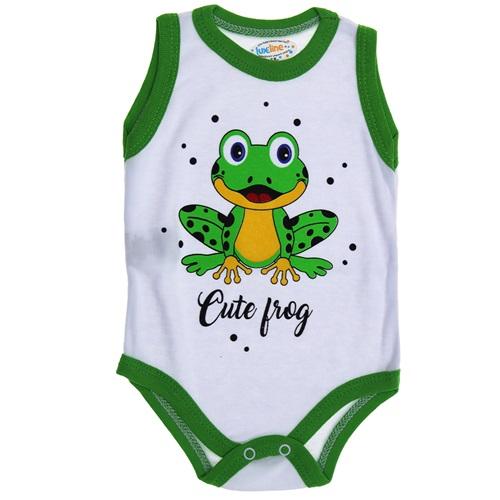 Lüxeline Çocuk Kurbağa Baskılı Sıfır Kol Çıtçıtlı Badi 9-18 Ay