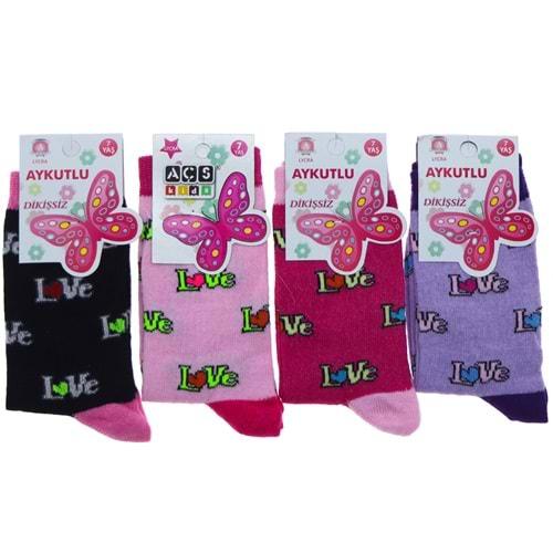 Aykutlu Açs Kız Çocuk Likralı Desenli Dikişsiz Mevsimlik Soket Çorap