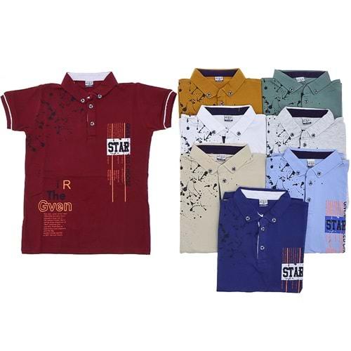 Kardeşler 5005-Erkek Çocuk Polo Yaka Star Bas Sweat Tişört 5-8 Yaş