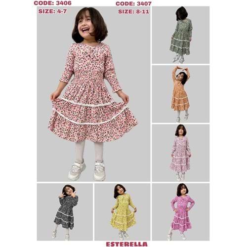 Esterella 3406 Kız Çocuk Gipeli Uzun Kol Elbise 4-7 Yaş