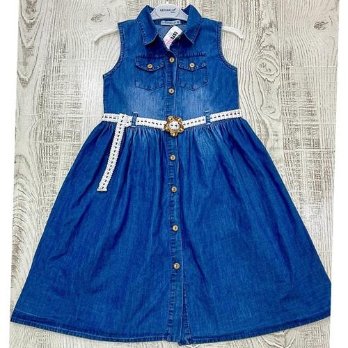 Esterella 3371 Kız Çocuk Kolsuz Kot Jile Elbise 8-11 Yaş