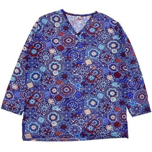 Denizol Bayan Baskılı 3 Düğmeli V Yaka Viskon Anne Badisi L-3 XL