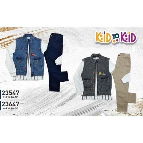 Kidtokid 23647 Erkek Çocuk 3 Lü Kot Yelekli Takım 6-9 Yaş