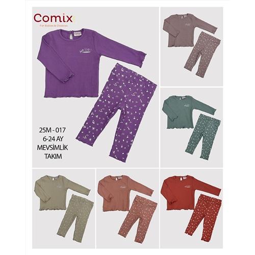 Comix 017 Kız Çocuk Çiçek Nakışlı Kot Taytlı Takım 6-24 Ay