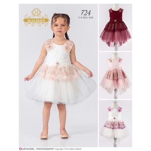 Mali-Kon 724 Kız Çocuk Aplikli Elbise 2-3-4 Yaş
