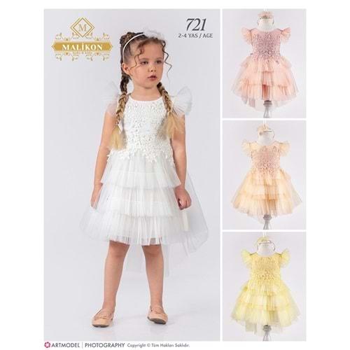 Mali-Kon 721 Kız Çocuk Pileli Kat Kat Elbise 2-3-4 Yaş