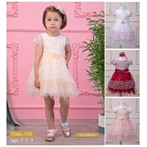 Mali-Kon 719 Kız Çocuk Laleli Güpürlü Elbise 2-3-4 Yaş
