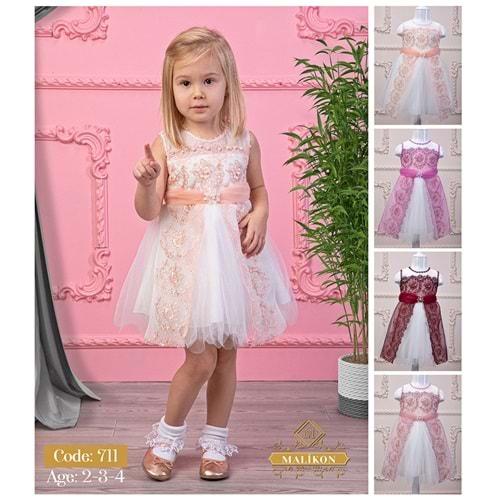 Mali-Kon 711 Kız Çocuk Renkli Elbise 2-3-4 Yaş
