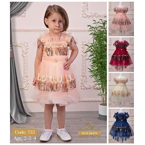 Mali-Kon 713 Kız Çocuk Kalpli Pullu Elbise 2-3-4 Yaş