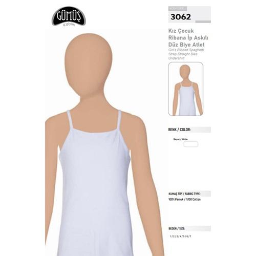 Gümüş 3062 Kız Çocuk Penye Düz Biye İp Askılı Atlet