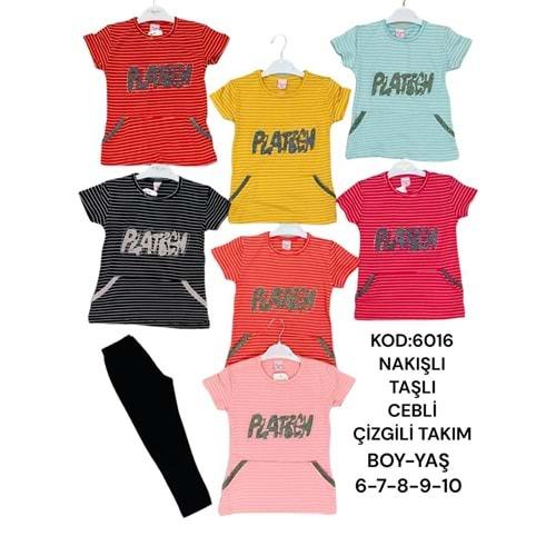 Özmiraç 6016 Kız Çocuk Nakışlı Cepli Çizgili Taytlı Takım 6-10 Yaş